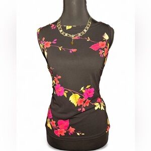 Vintage Y2K Whimsy Goth ByChoice Black & Pink Floral Sleeveless Blouse